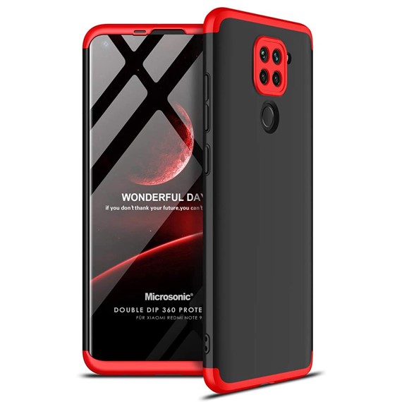 Microsonic Xiaomi Redmi Note 9 Kılıf Double Dip 360 Protective Siyah Kırmızı 1