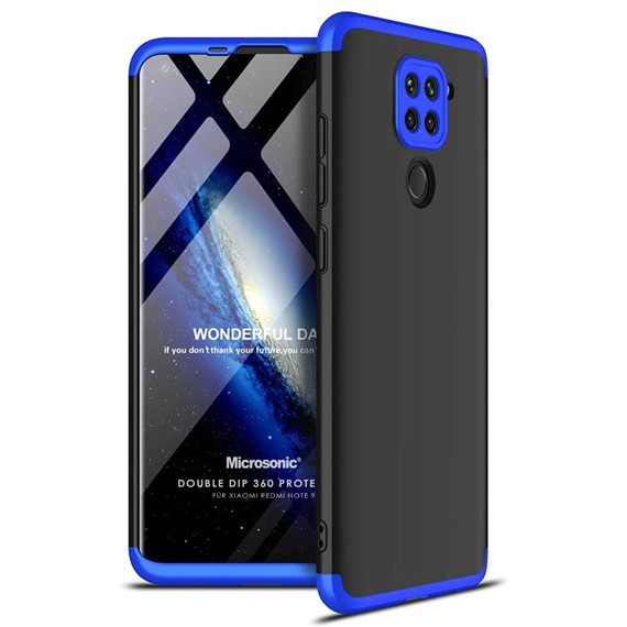 Microsonic Xiaomi Redmi Note 9 Kılıf Double Dip 360 Protective Siyah Mavi 1