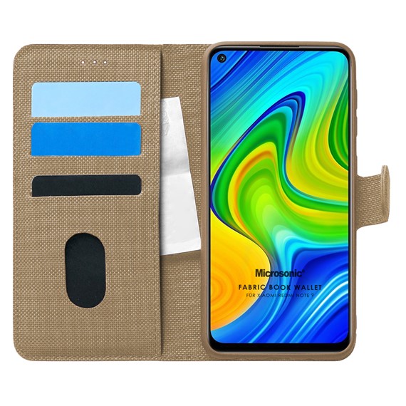 Microsonic Xiaomi Redmi Note 9 Kılıf Fabric Book Wallet Gold 1