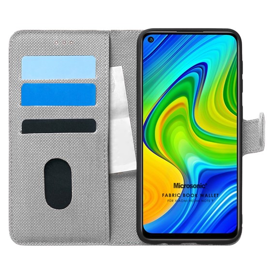 Microsonic Xiaomi Redmi Note 9 Kılıf Fabric Book Wallet Gri 1