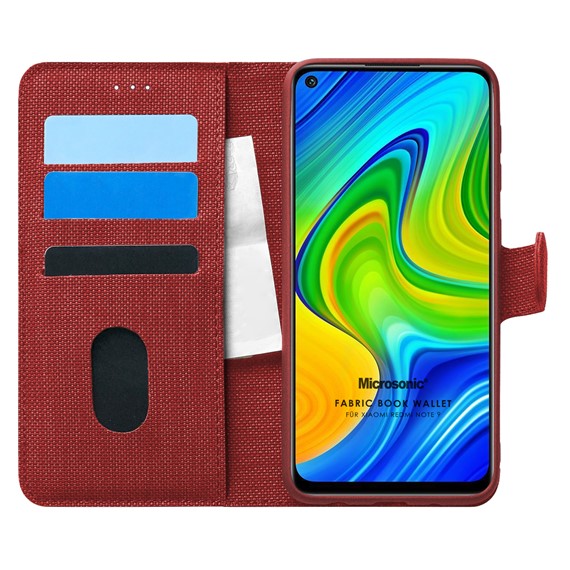 Microsonic Xiaomi Redmi Note 9 Kılıf Fabric Book Wallet Kırmızı 1