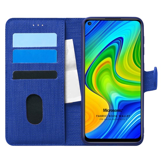 Microsonic Xiaomi Redmi Note 9 Kılıf Fabric Book Wallet Lacivert 1