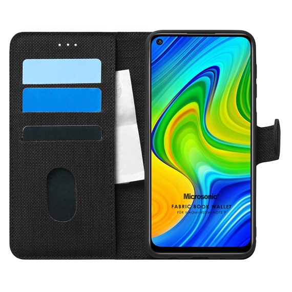 Microsonic Xiaomi Redmi Note 9 Kılıf Fabric Book Wallet Siyah 1