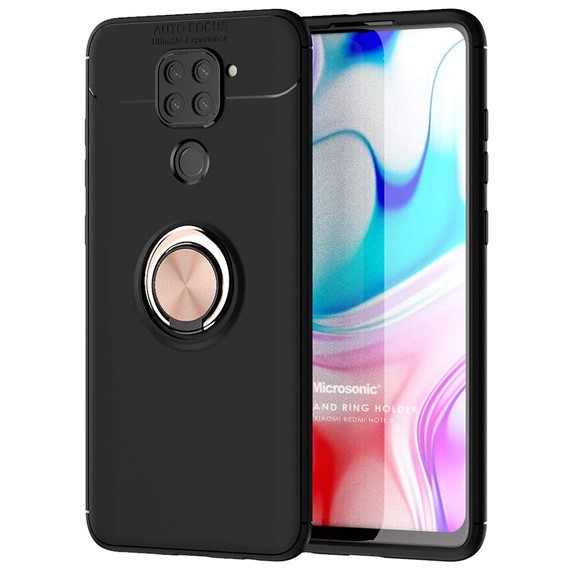 Microsonic Xiaomi Redmi Note 9 Kılıf Kickstand Ring Holder Siyah Rose 1