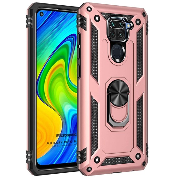 Microsonic Xiaomi Redmi Note 9 Kılıf Military Ring Holder Rose Gold 1