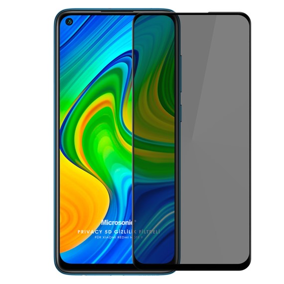 Microsonic Xiaomi Redmi Note 9 Privacy 5D Gizlilik Filtreli Cam Ekran Koruyucu Siyah 1