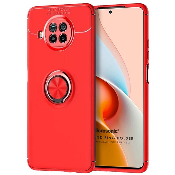 Microsonic Xiaomi Redmi Note 9 Pro 5G Kılıf Kickstand Ring Holder Kırmızı 1