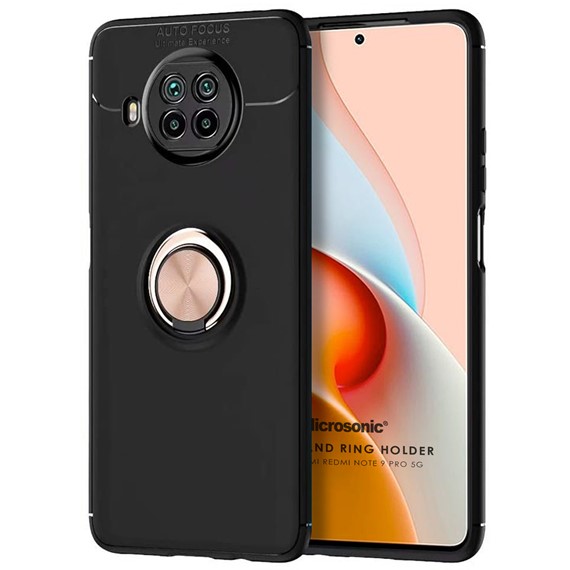 Microsonic Xiaomi Redmi Note 9 Pro 5G Kılıf Kickstand Ring Holder Siyah Rose 1