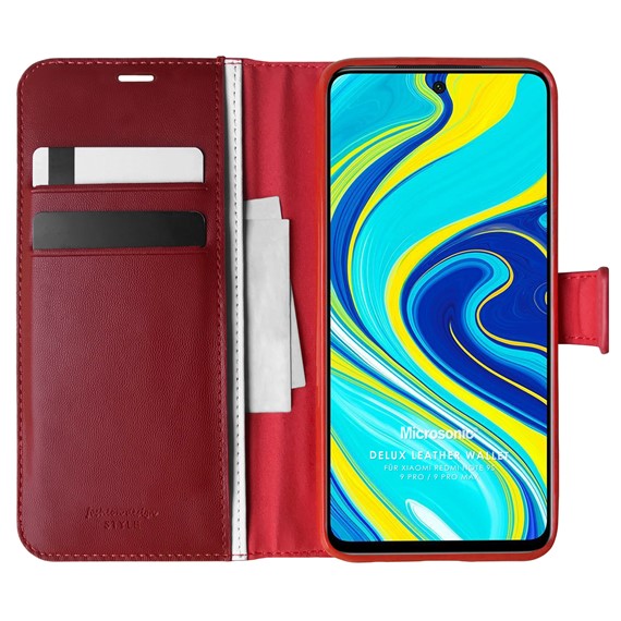 Microsonic Xiaomi Redmi Note 9 Pro Kılıf Delux Leather Wallet Kırmızı 1