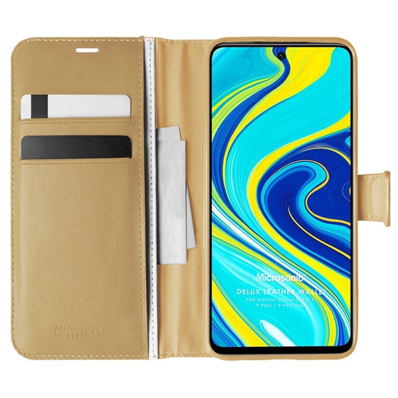 Microsonic Xiaomi Redmi Note 9 Pro Max Kılıf Delux Leather Wallet Gold 1