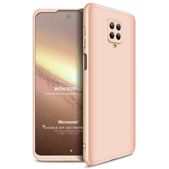 Microsonic Xiaomi Redmi Note 9 Pro Max Kılıf Double Dip 360 Protective Gold 1