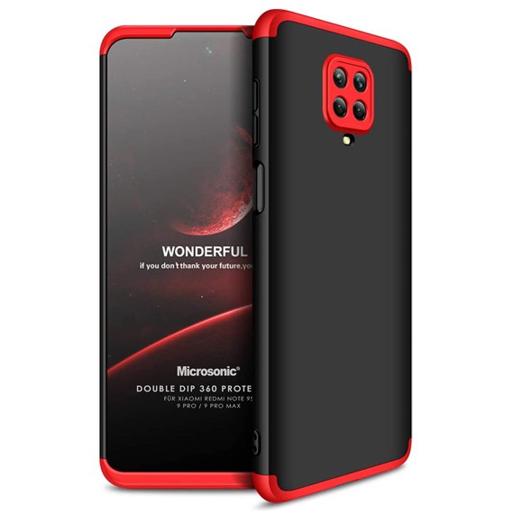 Microsonic Xiaomi Redmi Note 9 Pro Max Kılıf Double Dip 360 Protective Siyah Kırmızı 1