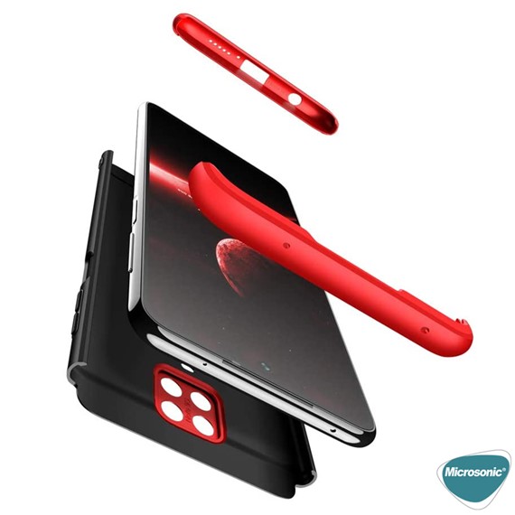 Microsonic Xiaomi Redmi Note 9 Pro Max Kılıf Double Dip 360 Protective Siyah Kırmızı 3