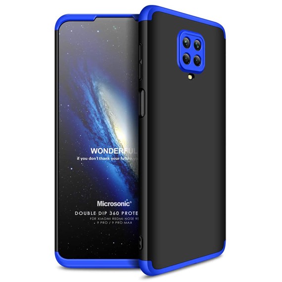 Microsonic Xiaomi Redmi Note 9 Pro Kılıf Double Dip 360 Protective Siyah Mavi 1