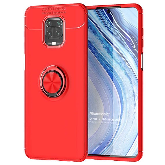 Microsonic Xiaomi Redmi Note 9 Pro Max Kılıf Kickstand Ring Holder Kırmızı 1