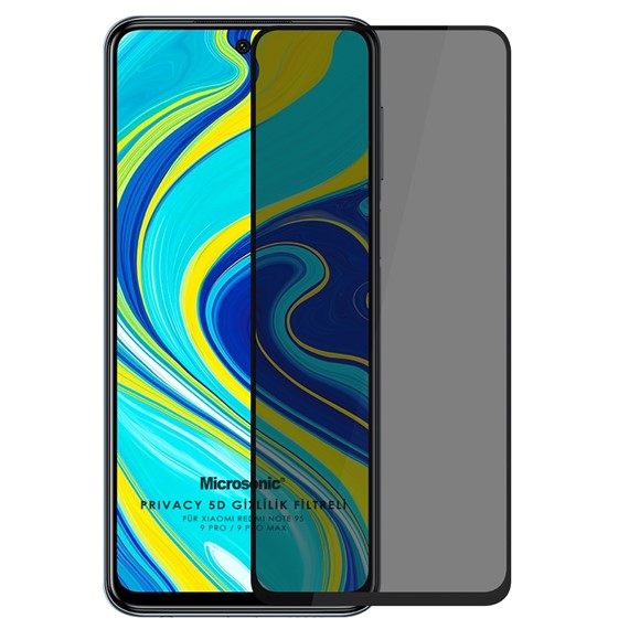 Microsonic Xiaomi Redmi Note 9 Pro Max Privacy 5D Gizlilik Filtreli Cam Ekran Koruyucu Siyah 1