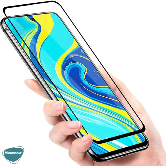 Microsonic Xiaomi Redmi Note 9 Pro Max Tam Kaplayan Temperli Cam Ekran Koruyucu Siyah 2