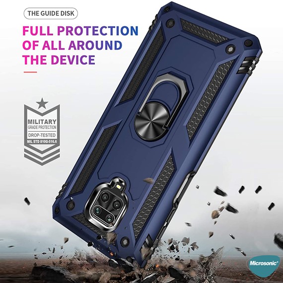 Microsonic Xiaomi Redmi Note 9 Pro Kılıf Military Ring Holder Gümüş 3