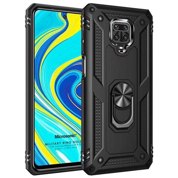 Microsonic Xiaomi Redmi Note 9 Pro Kılıf Military Ring Holder Siyah 1