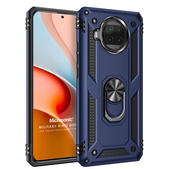 Microsonic Xiaomi Redmi Note 9 Pro 5G Kılıf Military Ring Holder Lacivert 1