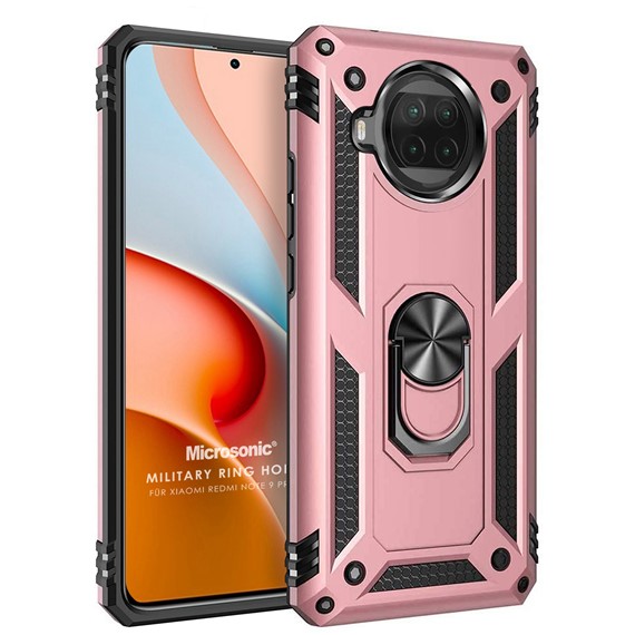 Microsonic Xiaomi Redmi Note 9 Pro 5G Kılıf Military Ring Holder Rose Gold 1