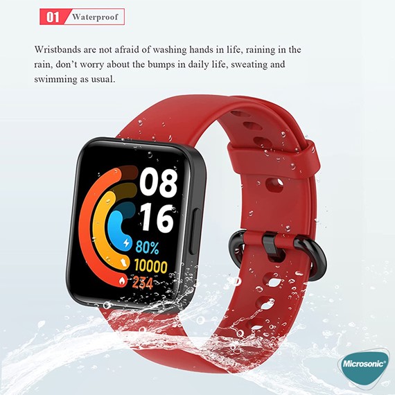 Microsonic Xiaomi Redmi Watch 2 Lite Kordon Silicone Sport Band Kırmızı 5