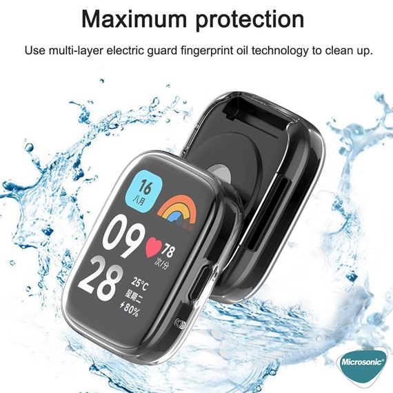 Microsonic Xiaomi Redmi Watch 3 Lite Kılıf 360 Full Round Soft Silicone Gümüş 5