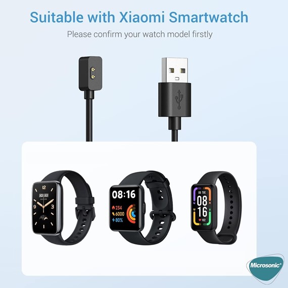 Microsonic Xiaomi Redmi Watch 3 Lite Manyetik USB Şarj Kablosu Siyah 6