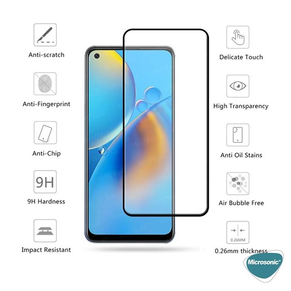Microsonic Oppo A74 4G Tam Kaplayan Temperli Cam Ekran Koruyucu Siyah 2