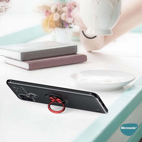 Microsonic Realme C21 Kılıf Kickstand Ring Holder Siyah Rose 8