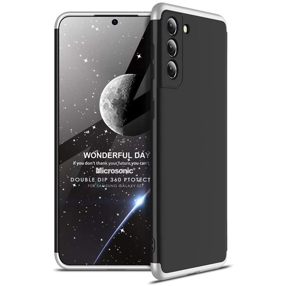 Microsonic Samsung Galaxy S21 Kılıf Double Dip 360 Protective Siyah Gri 1
