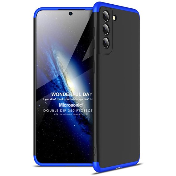 Microsonic Samsung Galaxy S21 Kılıf Double Dip 360 Protective Siyah Mavi 1