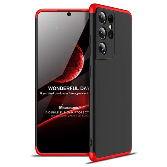 Microsonic Samsung Galaxy S21 Ultra Kılıf Double Dip 360 Protective Siyah Kırmızı 1