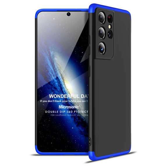 Microsonic Samsung Galaxy S21 Ultra Kılıf Double Dip 360 Protective Siyah Mavi 1