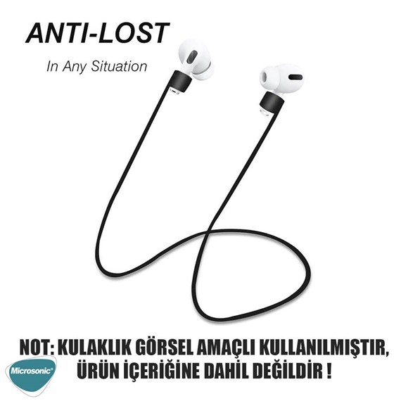 Microsonic Apple AirPods Pro Manyetik Mıknatıslı Kulaklık İpi Siyah 2