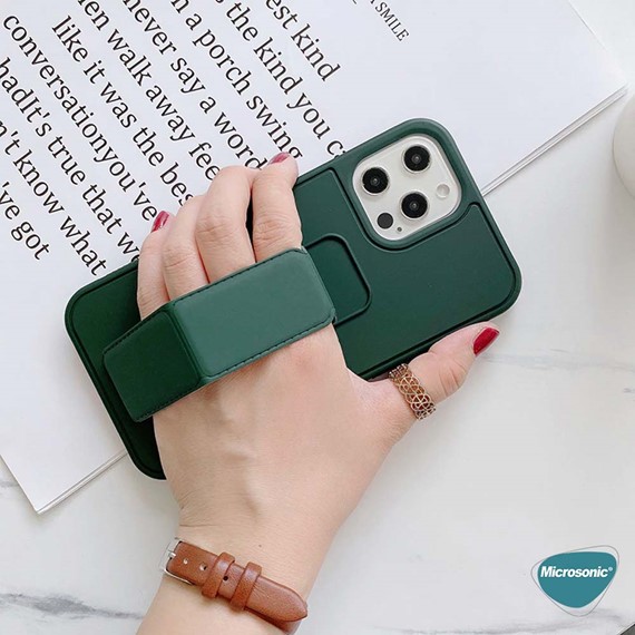Microsonic Apple iPhone 11 Pro Kılıf Hand Strap Koyu Yeşil 3