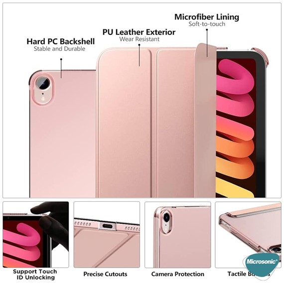 Microsonic Apple iPad Mini 6 2021 A2567-A2568-A2569 Smart Case ve arka Kılıf Siyah 3