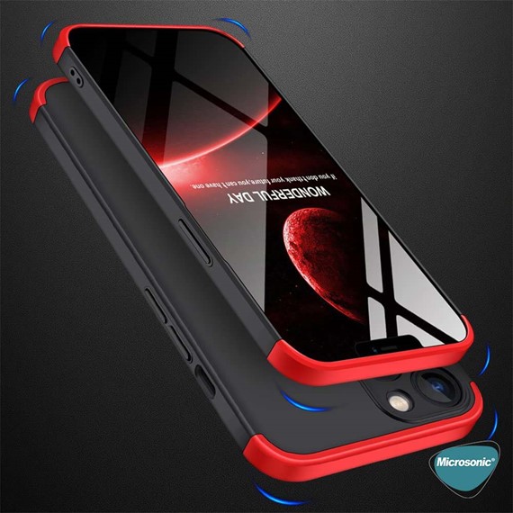 Microsonic Apple iPhone 13 Mini Kılıf Double Dip 360 Protective Siyah Kırmızı 5