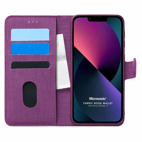 Microsonic Appple iPhone 13 Kılıf Fabric Book Wallet Mor 1