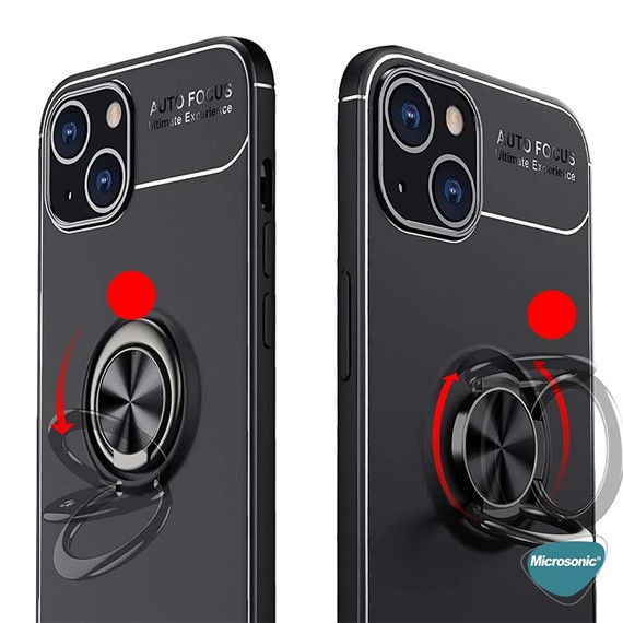 Microsonic Apple iPhone 14 Kılıf Kickstand Ring Holder Siyah 6