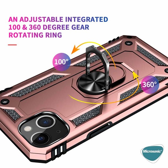 Microsonic Apple iPhone 13 Mini Kılıf Military Ring Holder Rose Gold 4