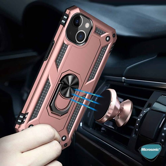 Microsonic Apple iPhone 13 Mini Kılıf Military Ring Holder Rose Gold 5