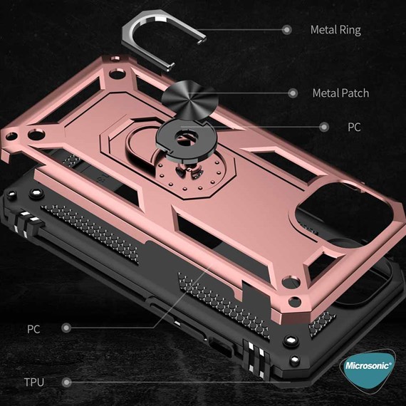 Microsonic Apple iPhone 13 Mini Kılıf Military Ring Holder Rose Gold 7