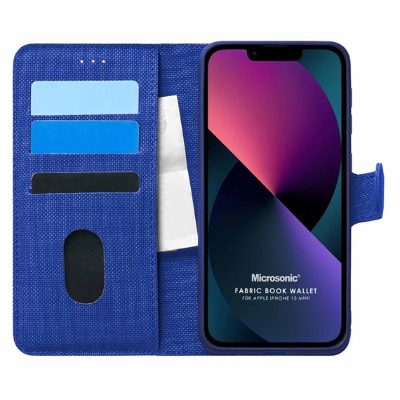 Microsonic Appple iPhone 13 Pro Kılıf Fabric Book Wallet Lacivert 1