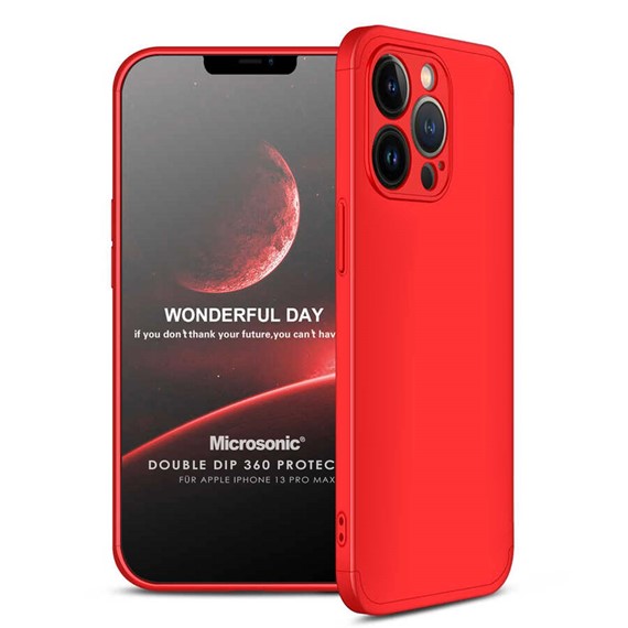 Microsonic Apple iPhone 13 Pro Max Kılıf Double Dip 360 Protective Kırmızı 1