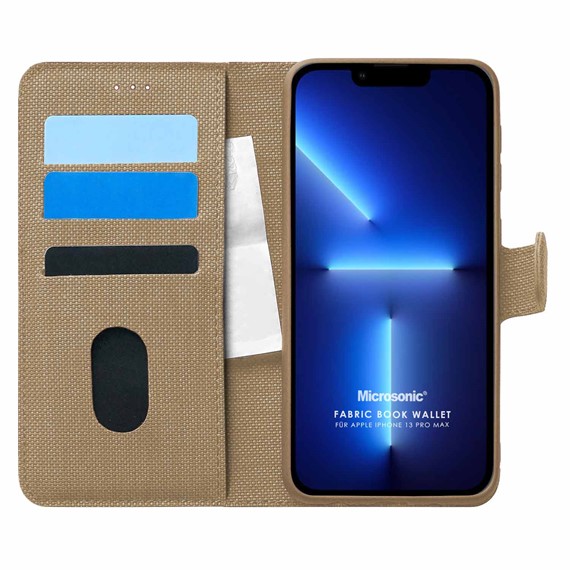 Microsonic Appple iPhone 13 Pro Max Kılıf Fabric Book Wallet Gold 1
