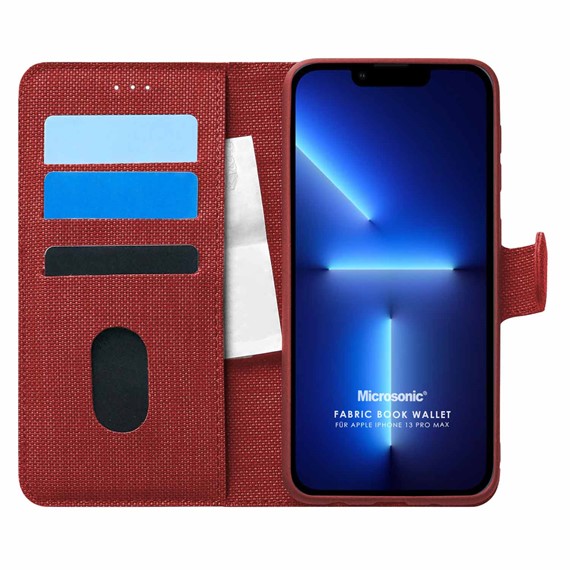 Microsonic Appple iPhone 13 Pro Max Kılıf Fabric Book Wallet Kırmızı 1
