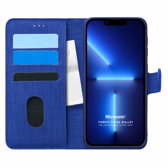 Microsonic Appple iPhone 13 Pro Max Kılıf Fabric Book Wallet Lacivert 1