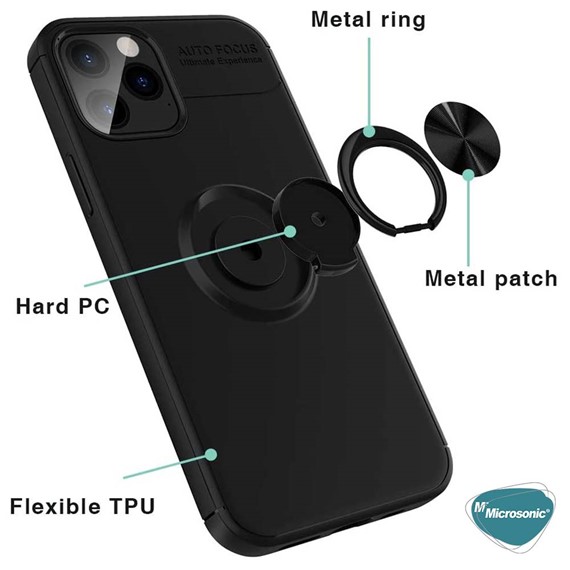 Microsonic Apple iPhone 13 Pro Kılıf Kickstand Ring Holder Lacivert 5