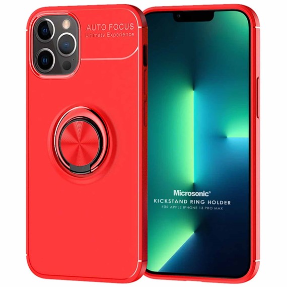 Microsonic Apple iPhone 13 Pro Max Kılıf Kickstand Ring Holder Kırmızı 1